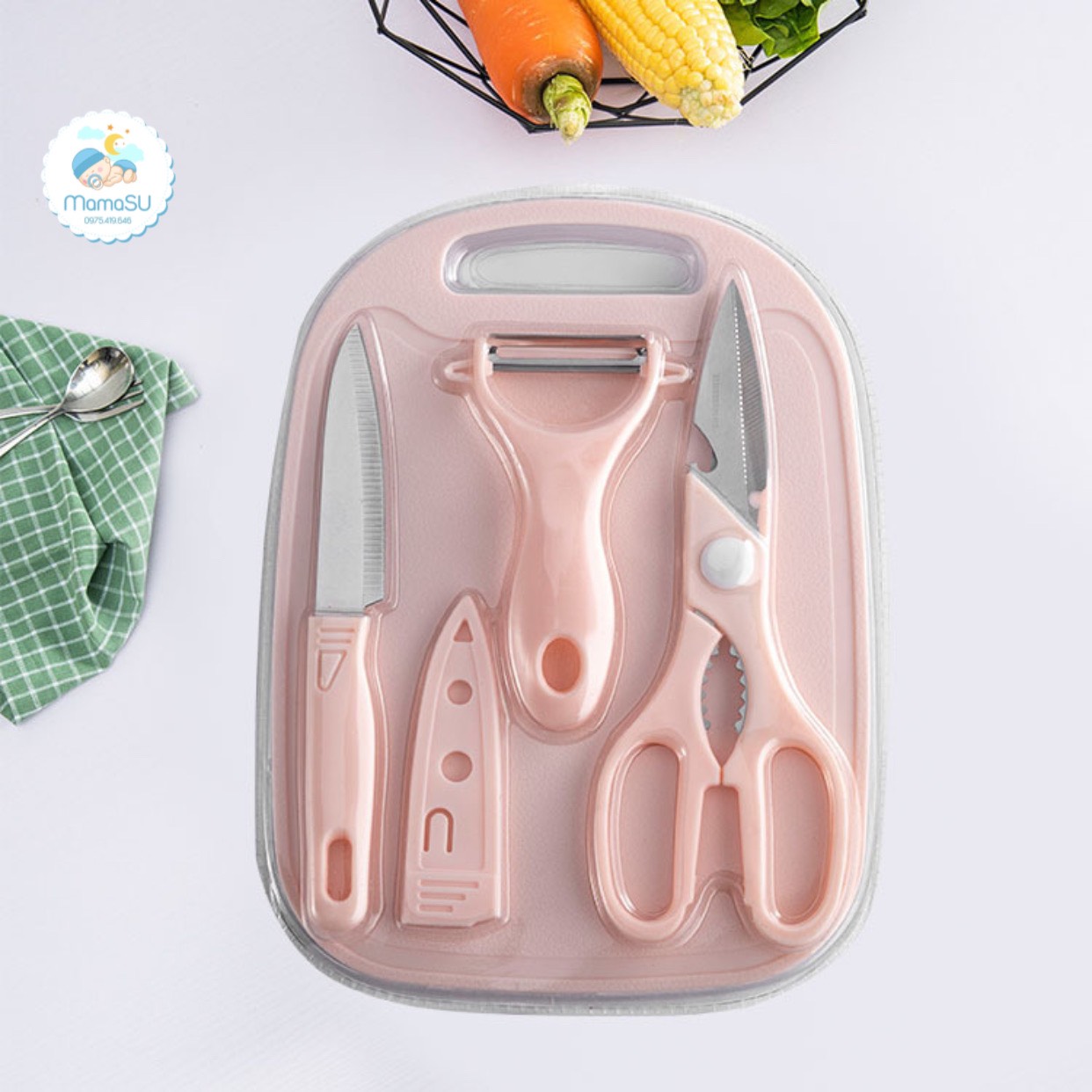 Bộ dao thớt chế biến đồ ăn dặm cho bé - 4 chi tiết