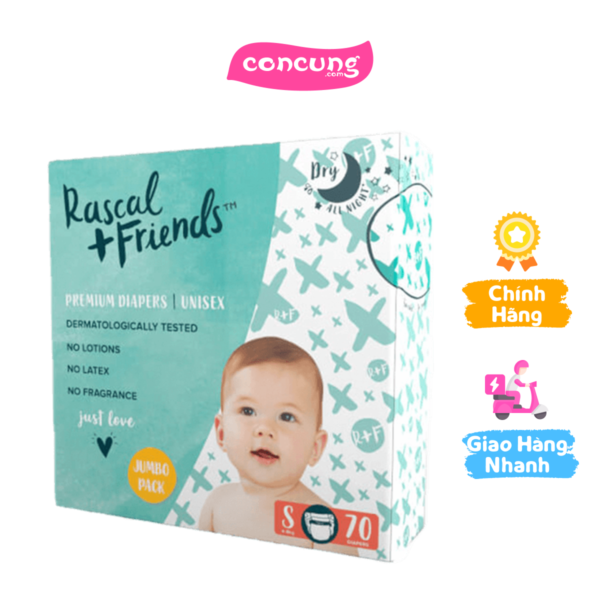 Tã dán Rascal + Friends (S, 4-8kg, 70 miếng)