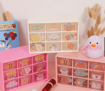 Hộp Nhựa Đựng Đồ 9 Ngăn Mini Tủ Đựng Đồ Đa Năng Để Bàn Tặng Kèm Sticker Trang Trí