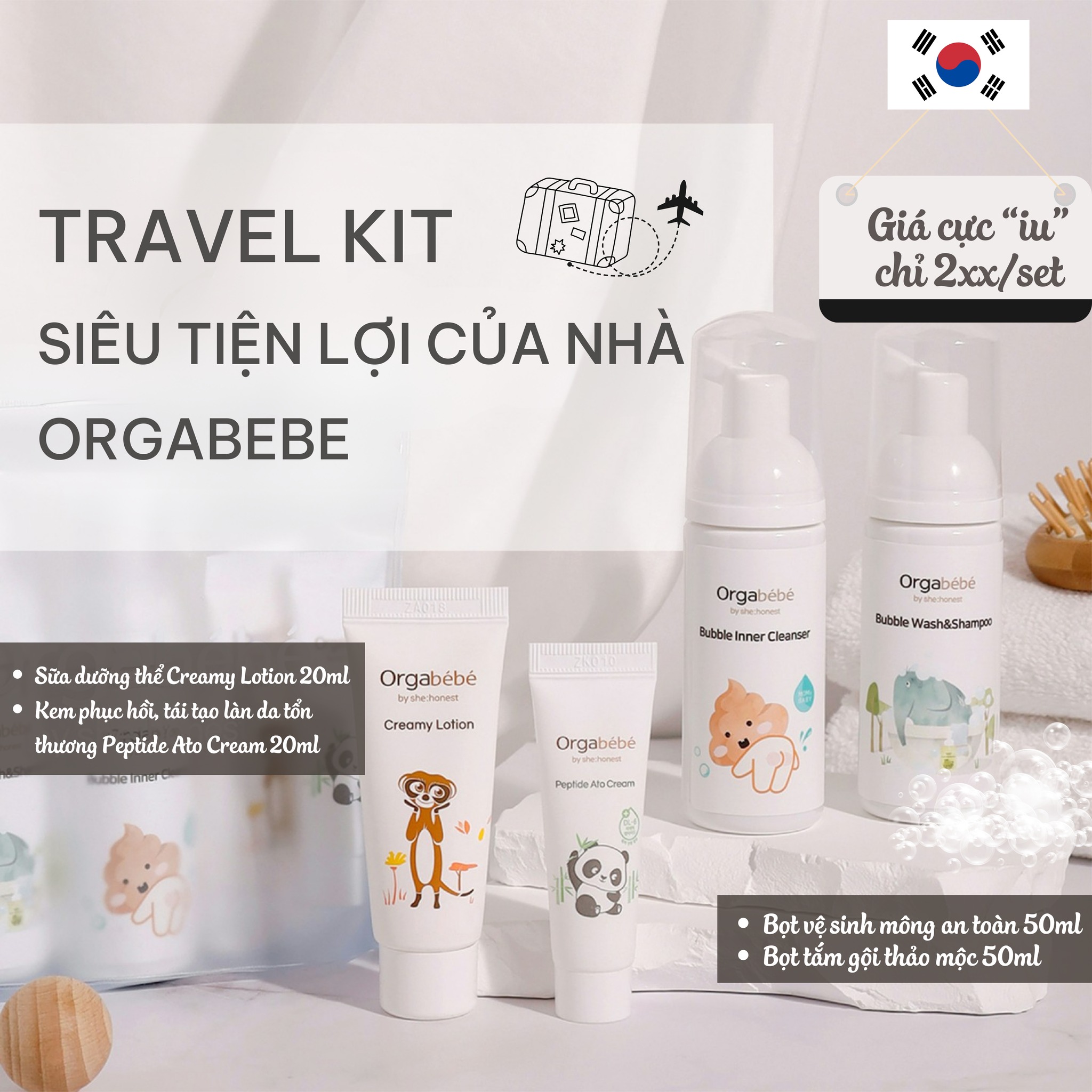 Set đồ du lịch travel kit orgabebe nội địa hàn quốc chăm sóc cho bé