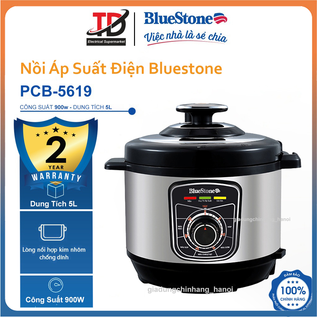 Nồi áp suất điện bluestone pcb-5619, 5.0lit-900w, bảo hành chính hãng 2 năm