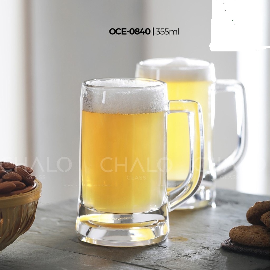 Bộ 6 Ly bia thủy tinh có quai Ocean Munich Beer Mug 355ml, cốc thuỷ tinh uống bia, ly cốc thuỷ tinh đựng nước
