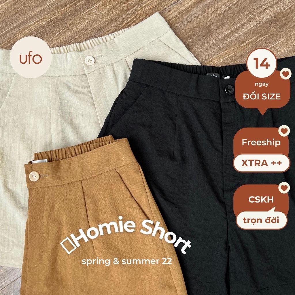 Quần short nữ quần đùi cạp chun vải đũi - Homie Short - ufo.thebasic