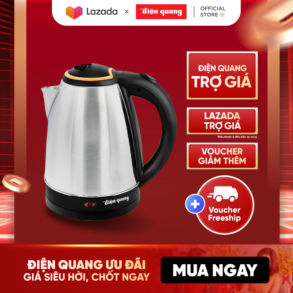 Ấm đun nước siêu tốc Điện Quang ĐQ EKT06 1518 BL - Dung tích lớn 1.8L, đế xoay 360°, tự ngắt điện khi nước sôi. BH 12 tháng