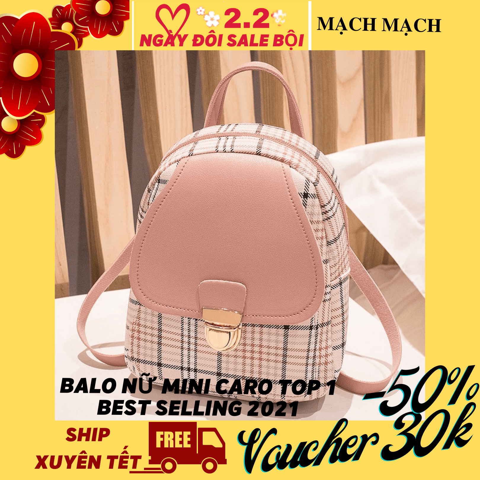 [HCM]Balo nữ mini caro phong cách Hàn Quốc siêu hot