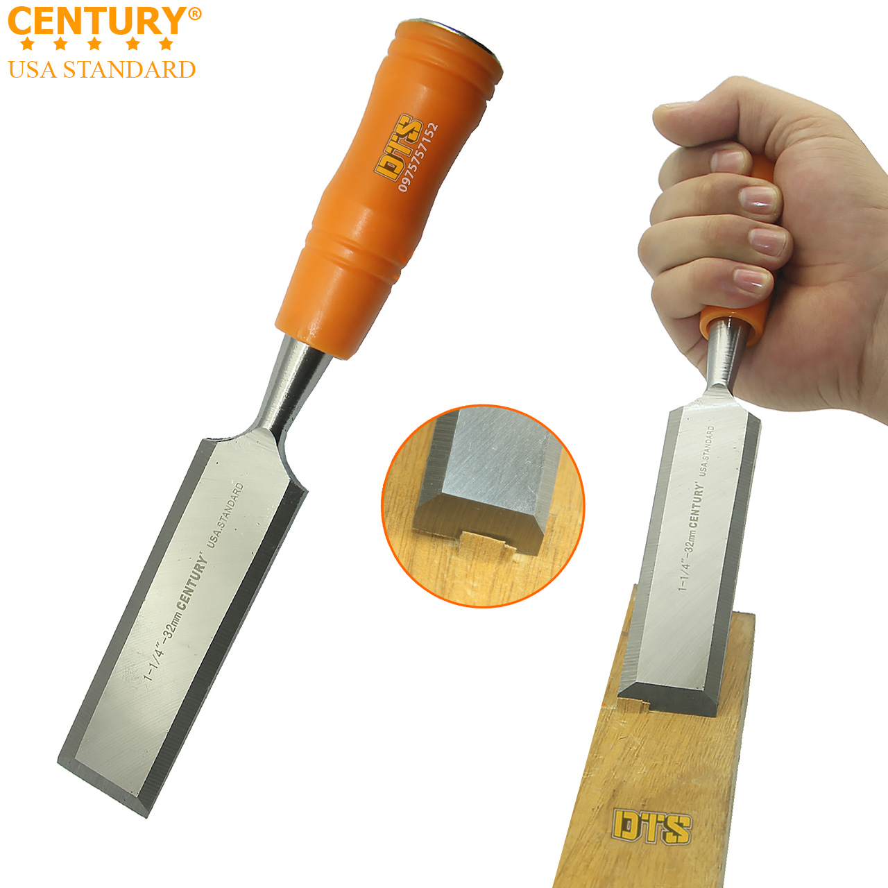 Đục gỗ CENTURY USA STANDARD chuẩn Mỹ mũi dẹt - Hàng chuẩn hãng - Bản mới nhất, đục chạm khắc, làm mộc