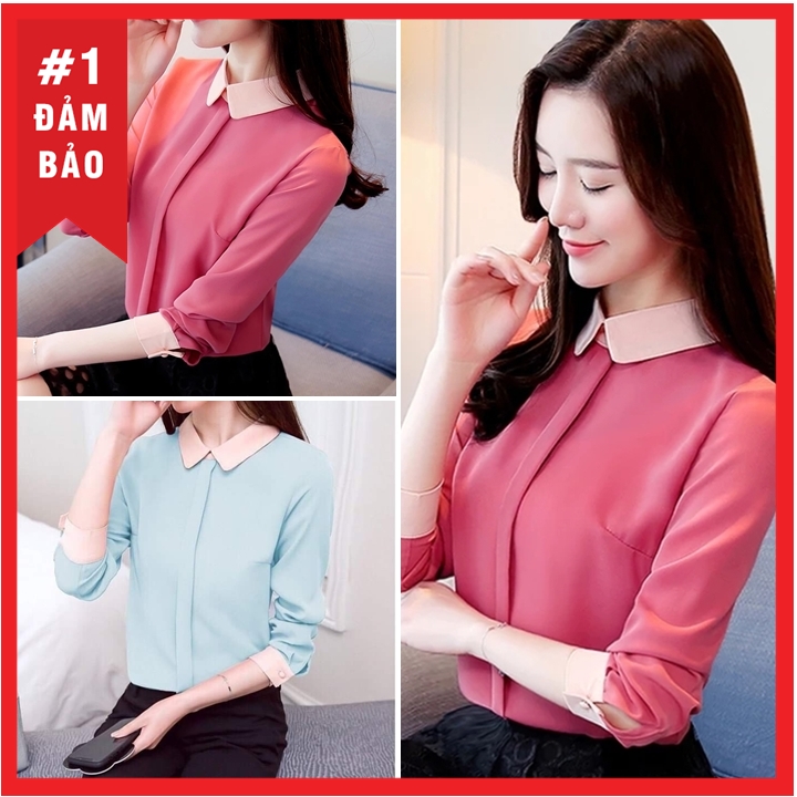 Áo sơ mi tay và cổ phối màu siêu xinh - td1