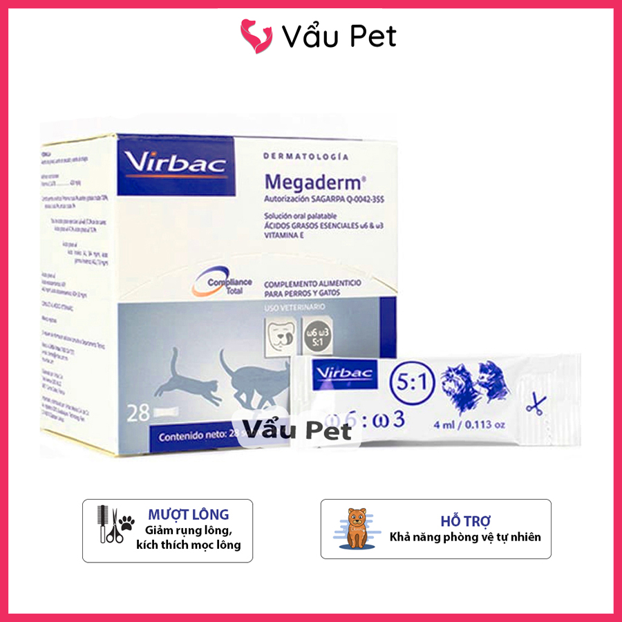 Gel Dinh Dưỡng Virbac Megaderm Giúp Mượt Lông, Da Và Giảm Ngứa Chó Mèo (Gói 4ml)