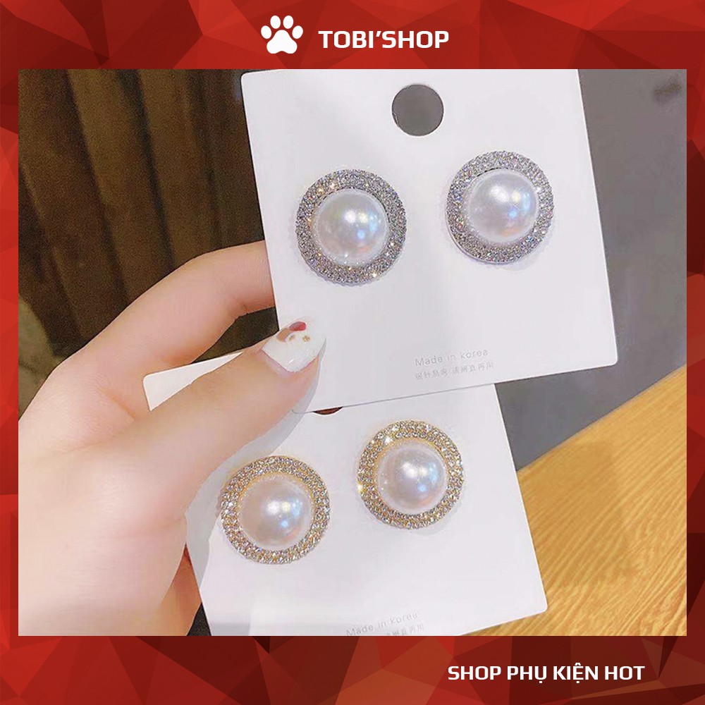 Bông tai nữ đính đá lấp lánh khuyên tai nụ ngọc trai nhân tạo pha lê xinh xắn sang trọng TB293 - TOBI'SHOP
