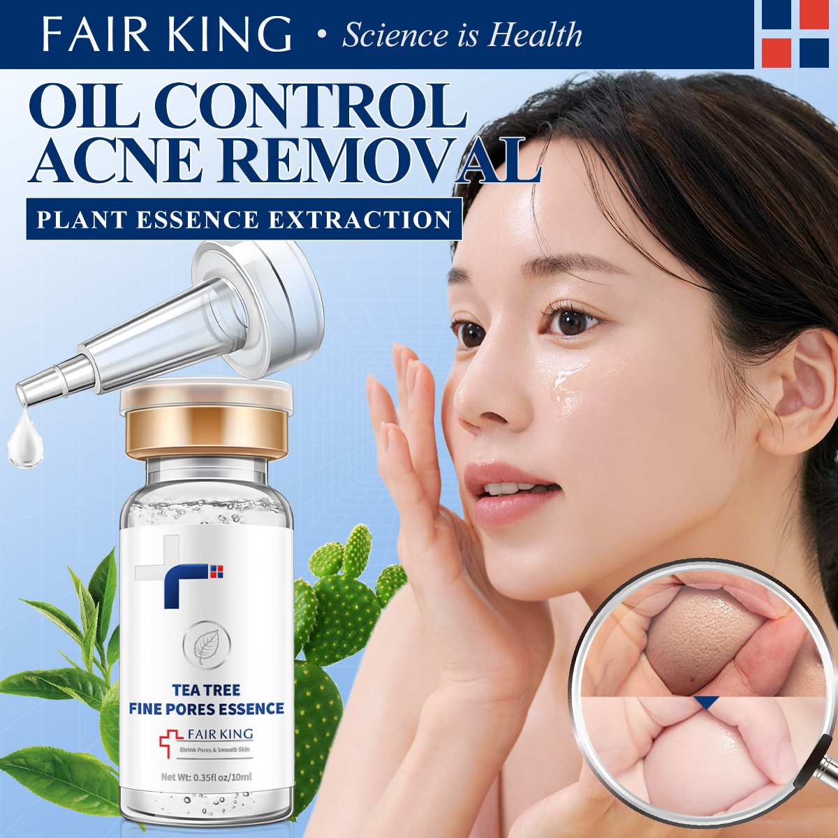 FAIR KING Cây trà thu nhỏ lỗ chân lông Hyaluronic Acid lỏng dưỡng ẩm cho mặt Huyết thanh làm trắng thực vật Chăm sóc da Tinh chất chống lão hóa chống nhăn  - intl