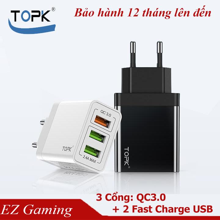 Củ sạc nhanh topk qc 3.0 - 3 cổng usb - tiêu chuẩn châu âu