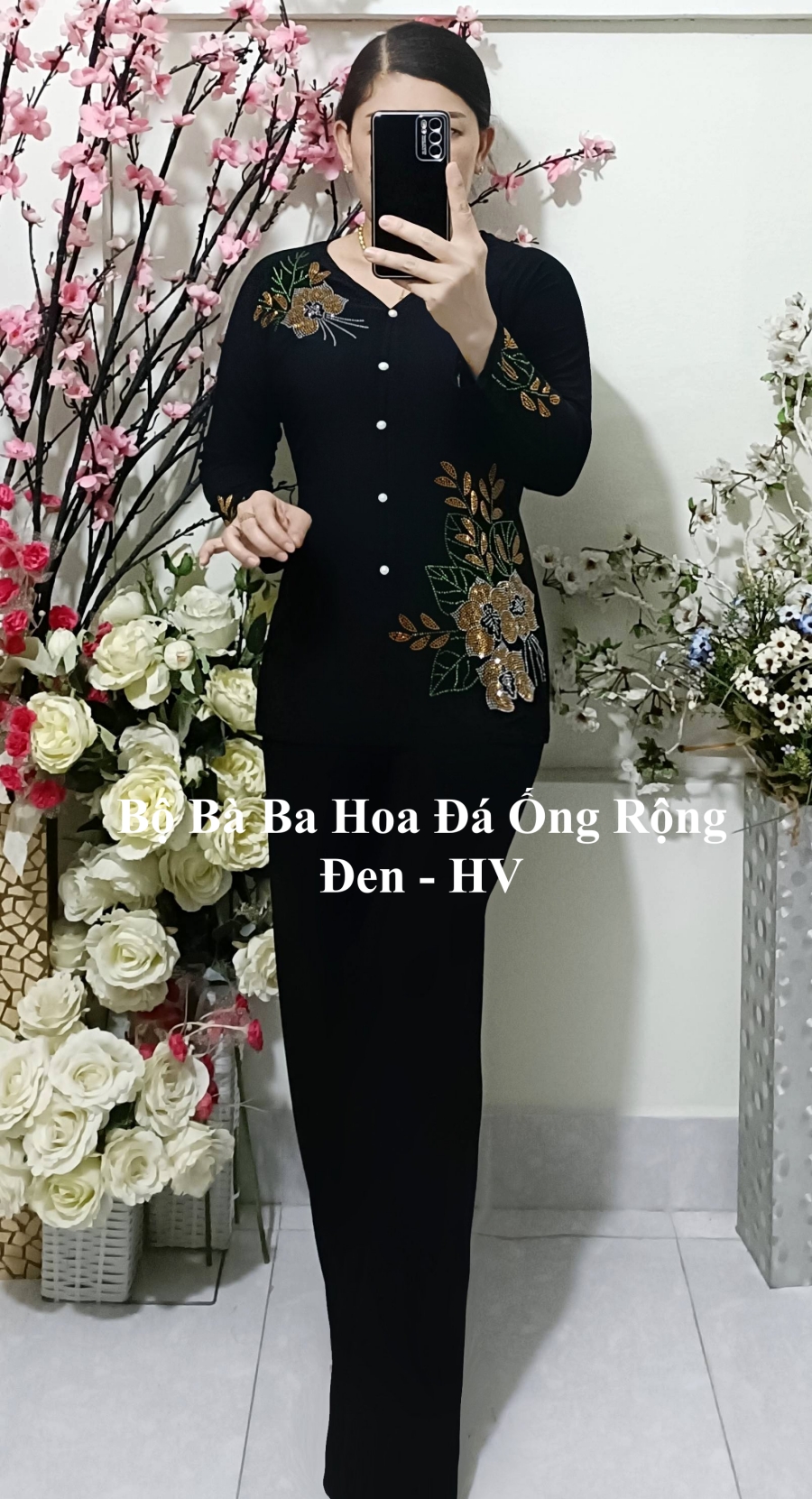 Bộ Bà Ba Hoa Đá Ống Rộng