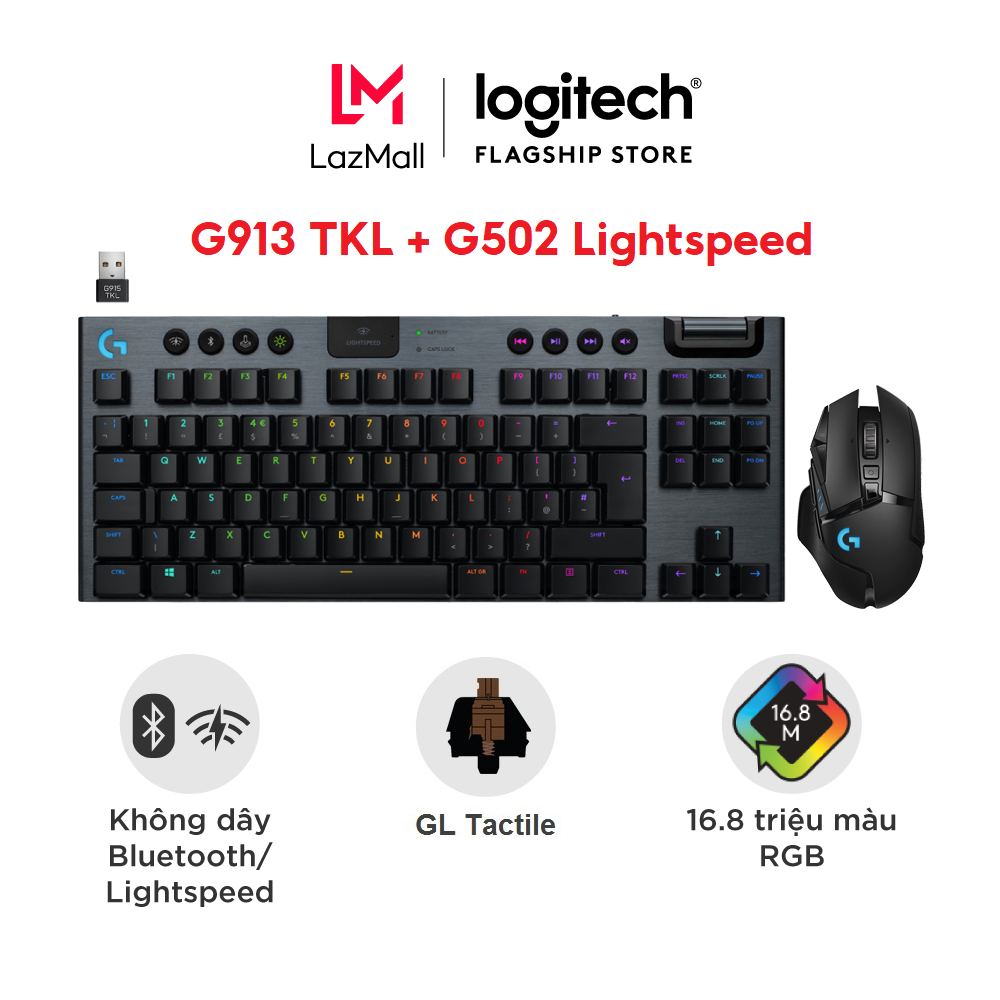 Combo bàn phím game Logitech G913 TKL và chuột game không dây Logitech G502
