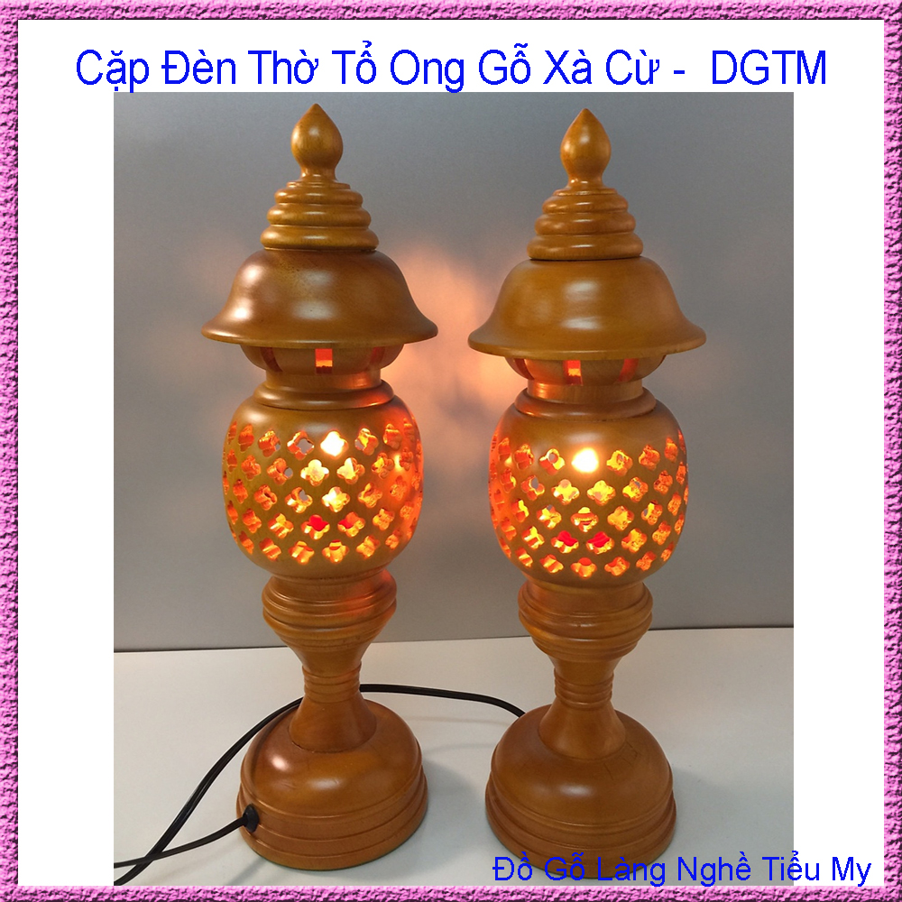 Cặp đèn thờ tổ ong, đèn được làm từ gỗ xà cừ nguyên khối, được phun sơn pu 3 lớp hàng đẹp