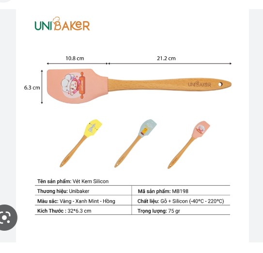 Phới Silicon cán gỗ Unibaker
