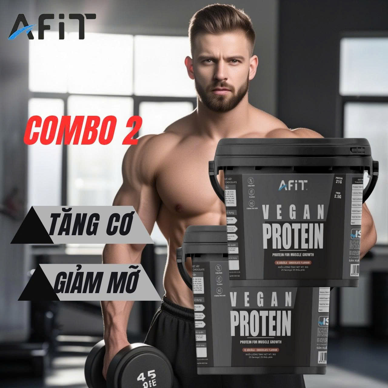 Combo 2 Xô Sữa Whey Protein Vegan Thực Vật Thuần Chay Giúp Tăng Cơ Giảm Mỡ - Hàng chính hãng AFIT