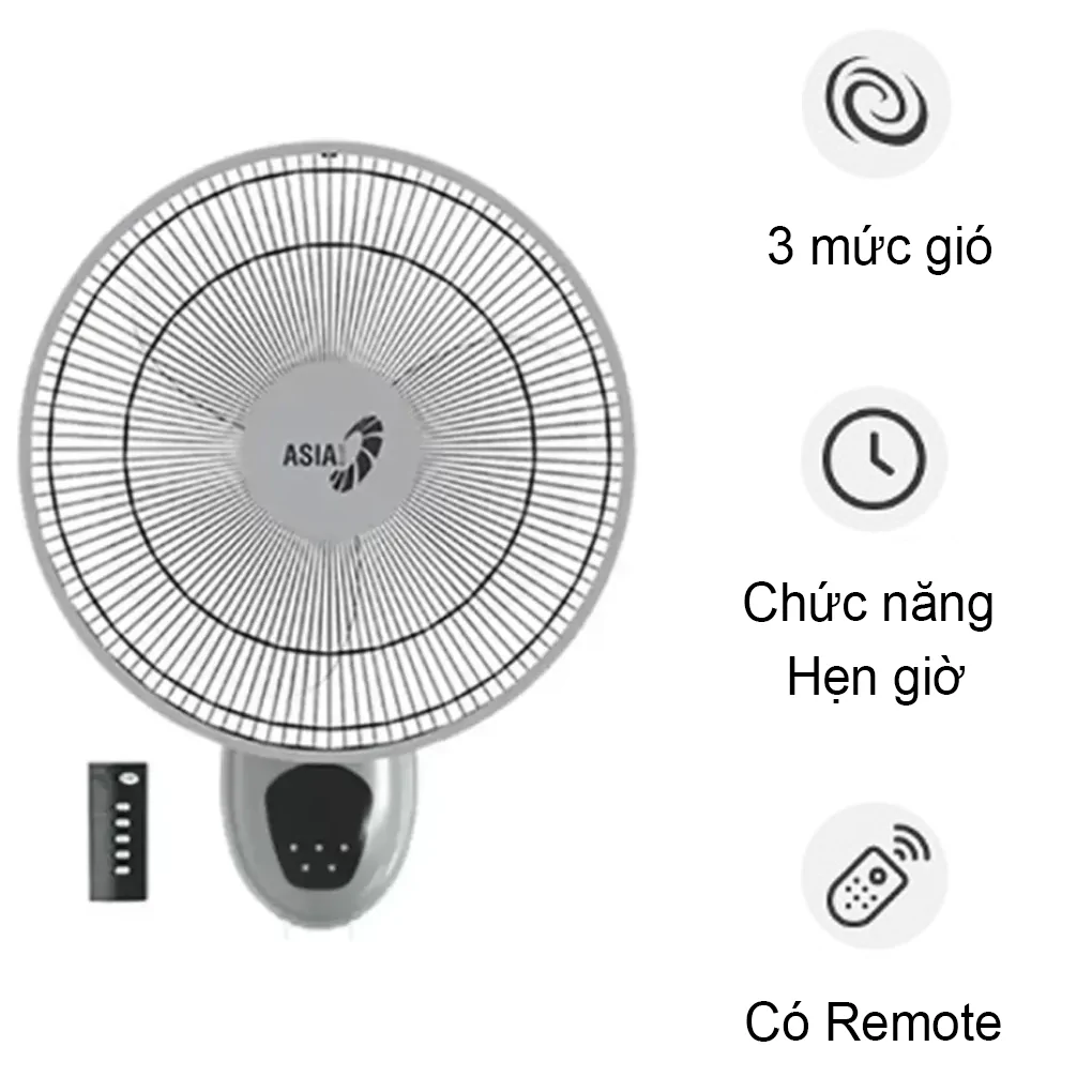 Quạt Treo Tường REMOTE Asiavina VY377192 [màu ngẫu nhiên]