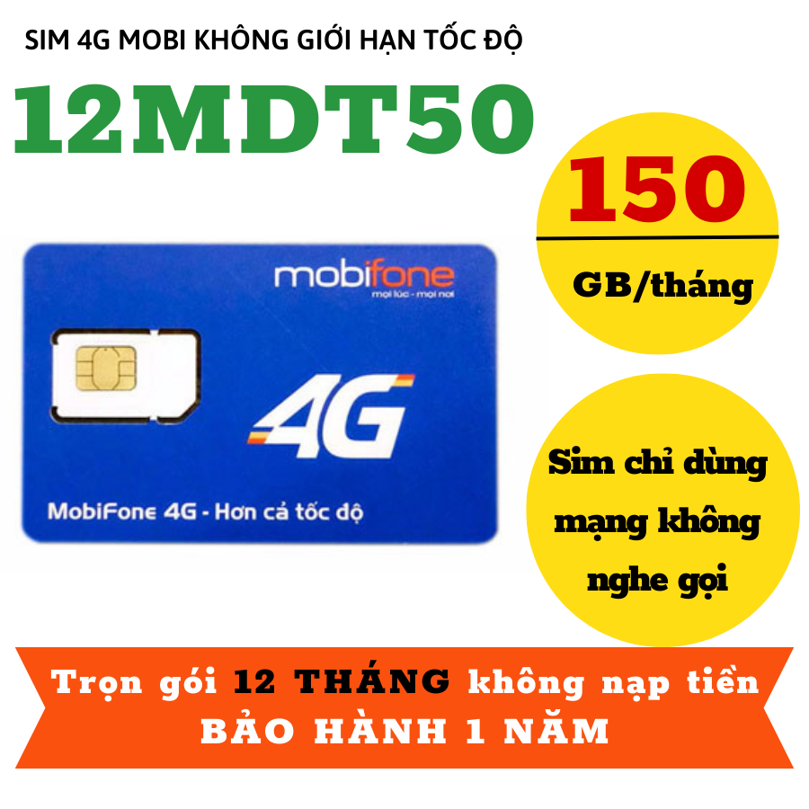 Sim 4G Mobifone Vào Mạng Trọn Gói 1 Năm Không Cần Nạp Tiền - Có Ngay 5GB/ngày Lượt Mạng Thả ga | 12M