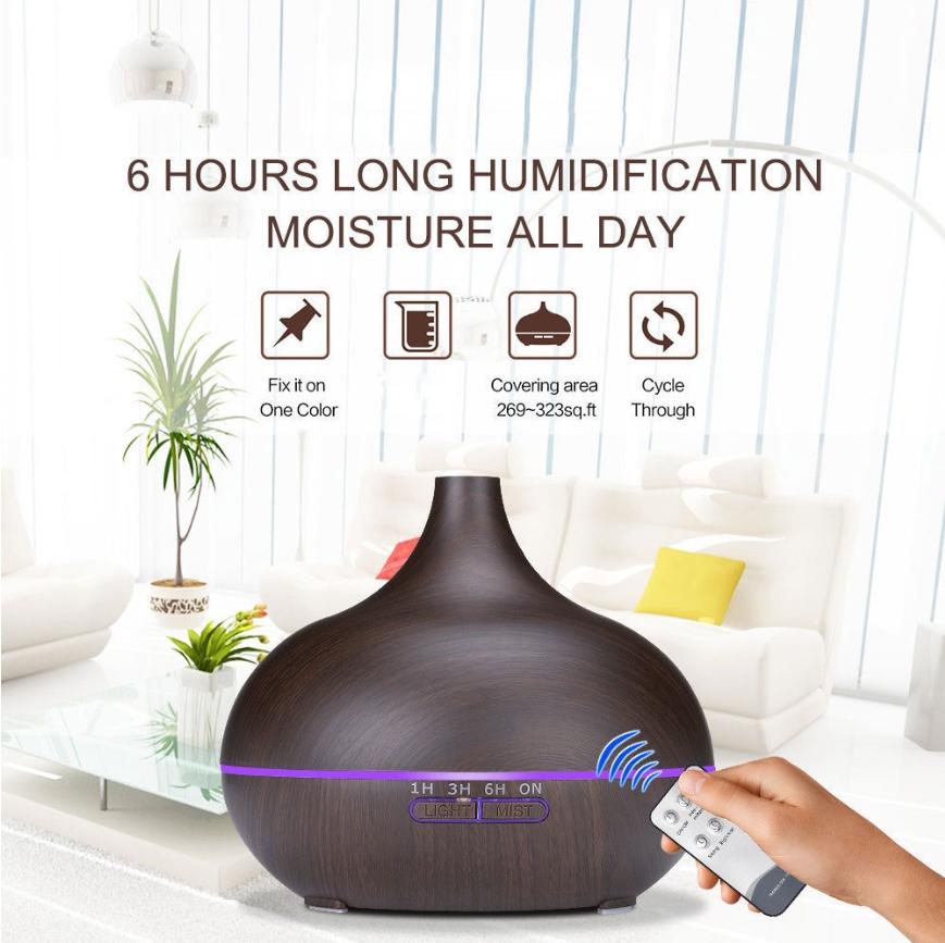 [Tặng tinh dầu+điều khiển] Máy khuếch tán tinh dầu, máy xông tinh dầu siêu âm cao cấp hình giọt nước dung tích 500ml thay thế đèn xông tinh dầu- FUNNY TIMES