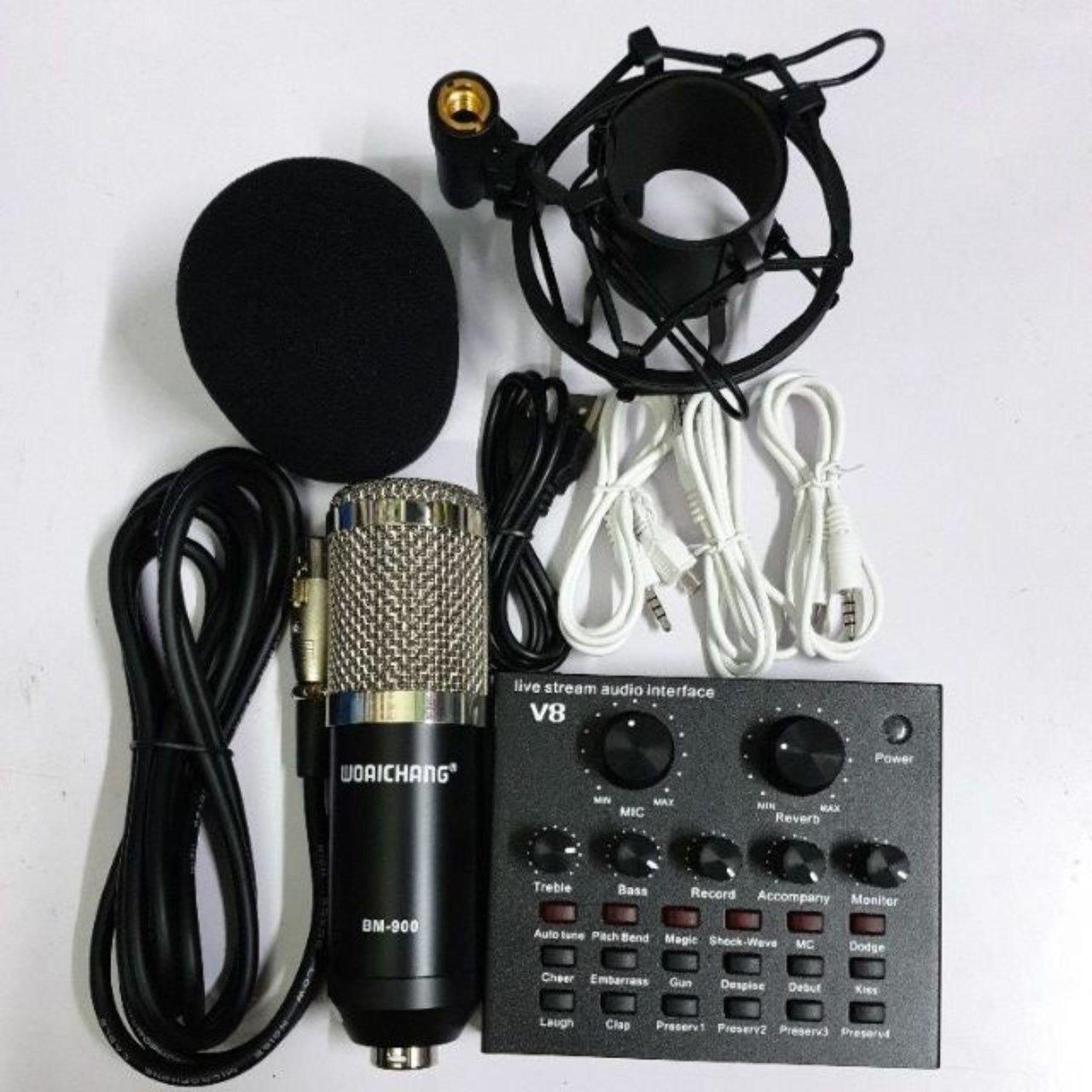 Combo sound card v8 và mic bm900