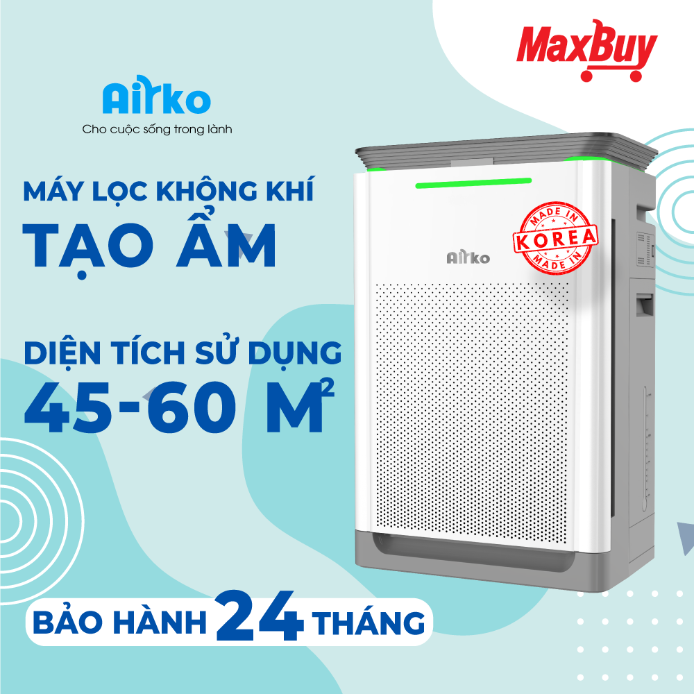 Máy lọc không khí airko 4 cấp độ và cấp ẩm diện tích phòng 45-60m² bảo hành 24 tháng ak50m-r