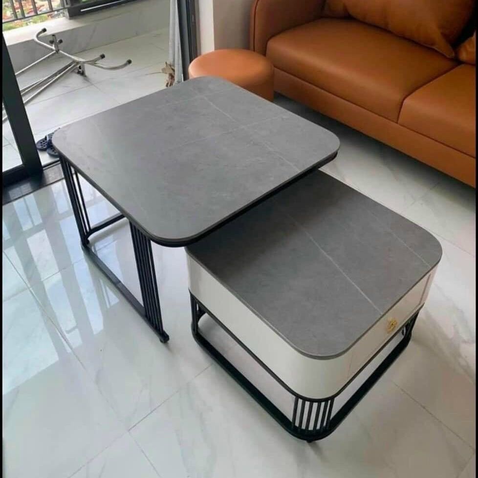 Bàn trà sofa có ngăn kéo thông minh, bàn tiếp khách cao cấp CERAMIC nhập khẩu, chân sắt sơn tĩnh điện phong cách hiện đại