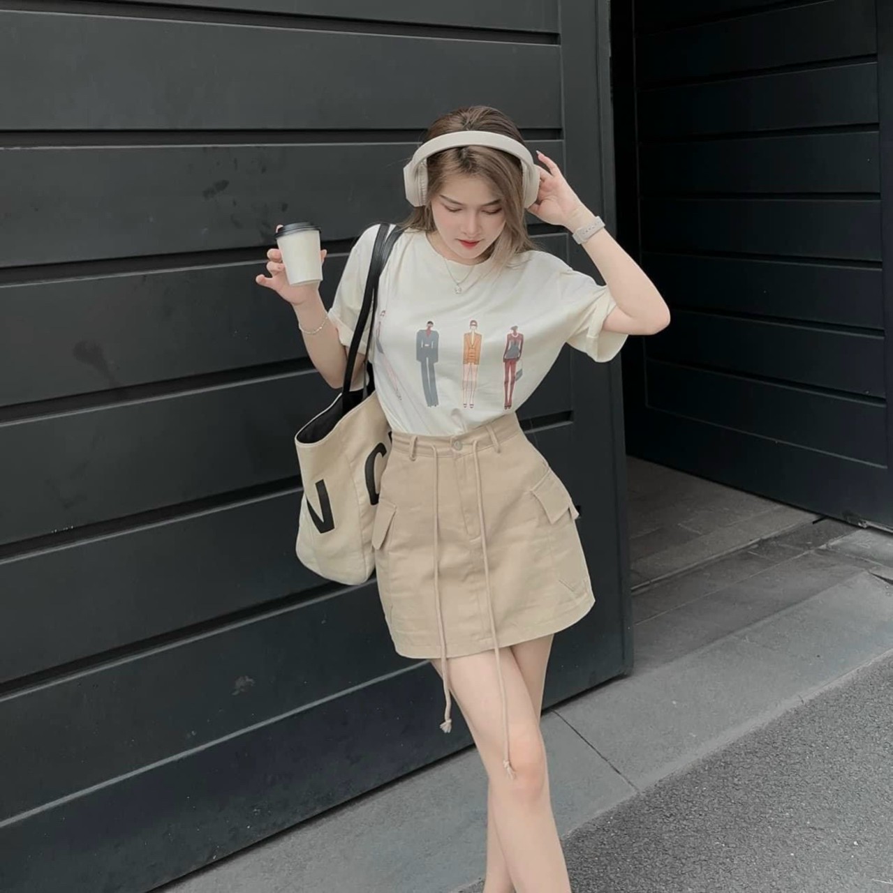 Sét bộ áo cotton in 3d + chân váy cá tính