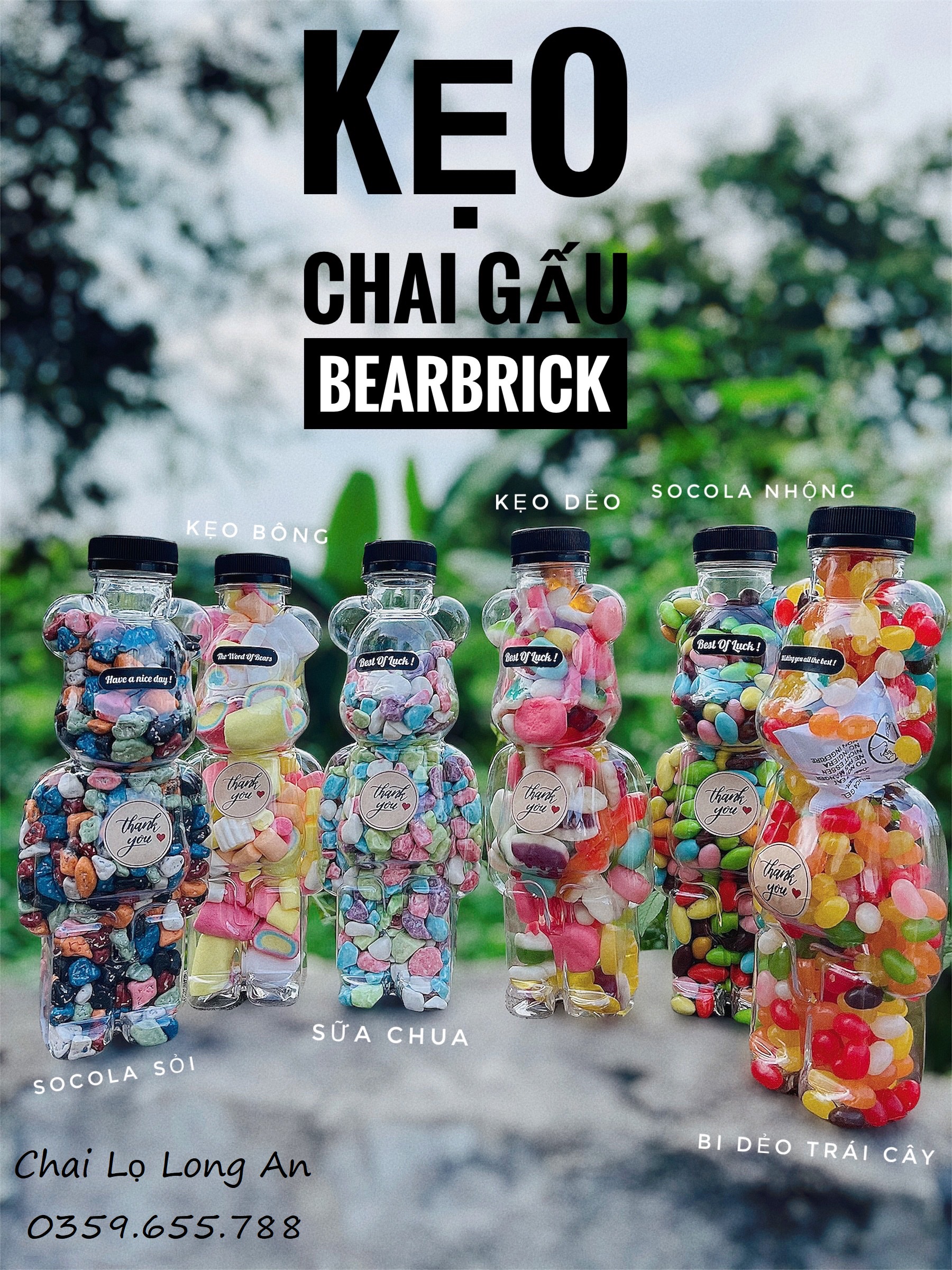 Chai nhựa gấu bearbrick 500ml