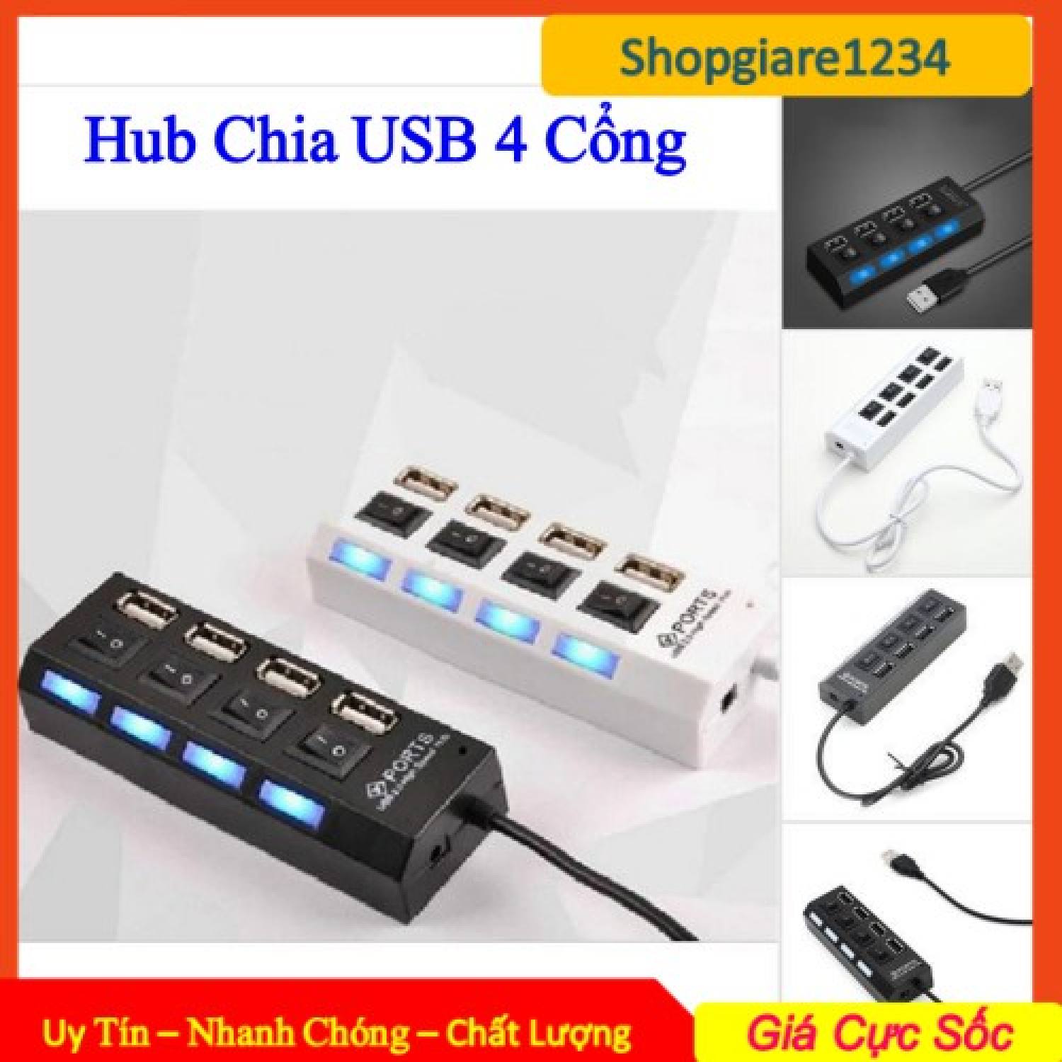 Hub usb 4 port - có công tắc và có đèn led- tốc độ cao - tiện dụng và chất lượng. hub chia usb