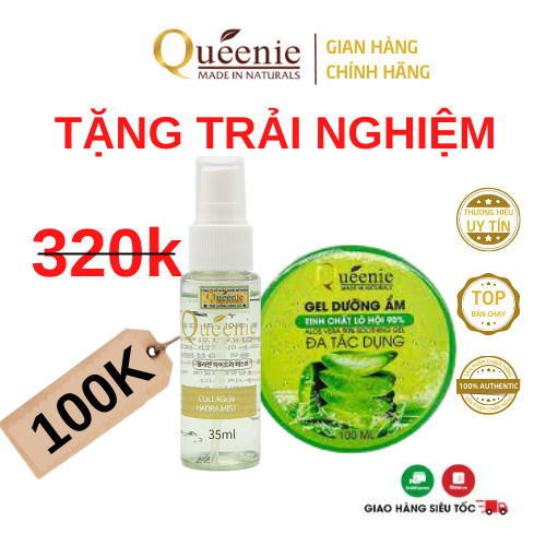 Bộ đôi gel lô hội, xịt khoáng dưỡng ẩm chuyên biệt Queenie - Mỹ phẩm Hàn Quốc