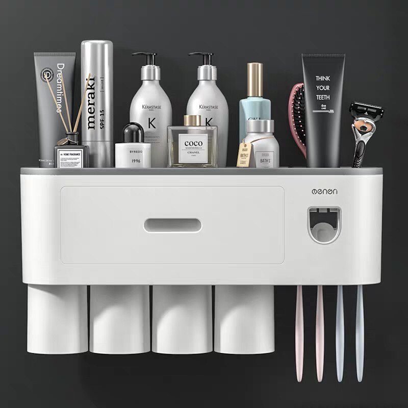 Kệ để đồ nhà tắm 4 cốc - 3 cốc  - 2 cốc Giá để nhà tắm 4 cốc -  3 cốc - 2 cốc hút nam châm Nhả kem tự động Không cần khoan đục