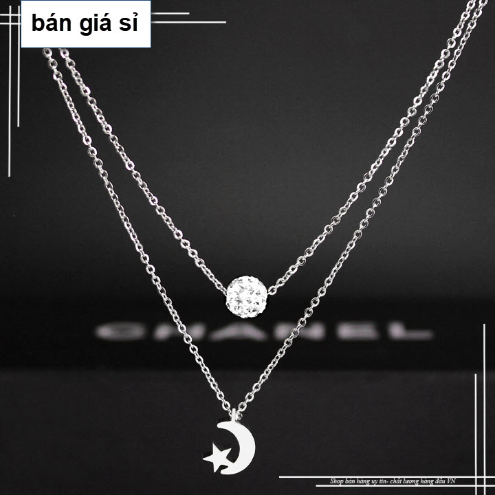 [HCM][Giá Hủy DIệt] [Dây Chuyền Nữ Bán Chạy ] Dây chuyền nữ cá tính inox không đen giá rẻ  - Dây 2 tầng trái châu và trăng sao