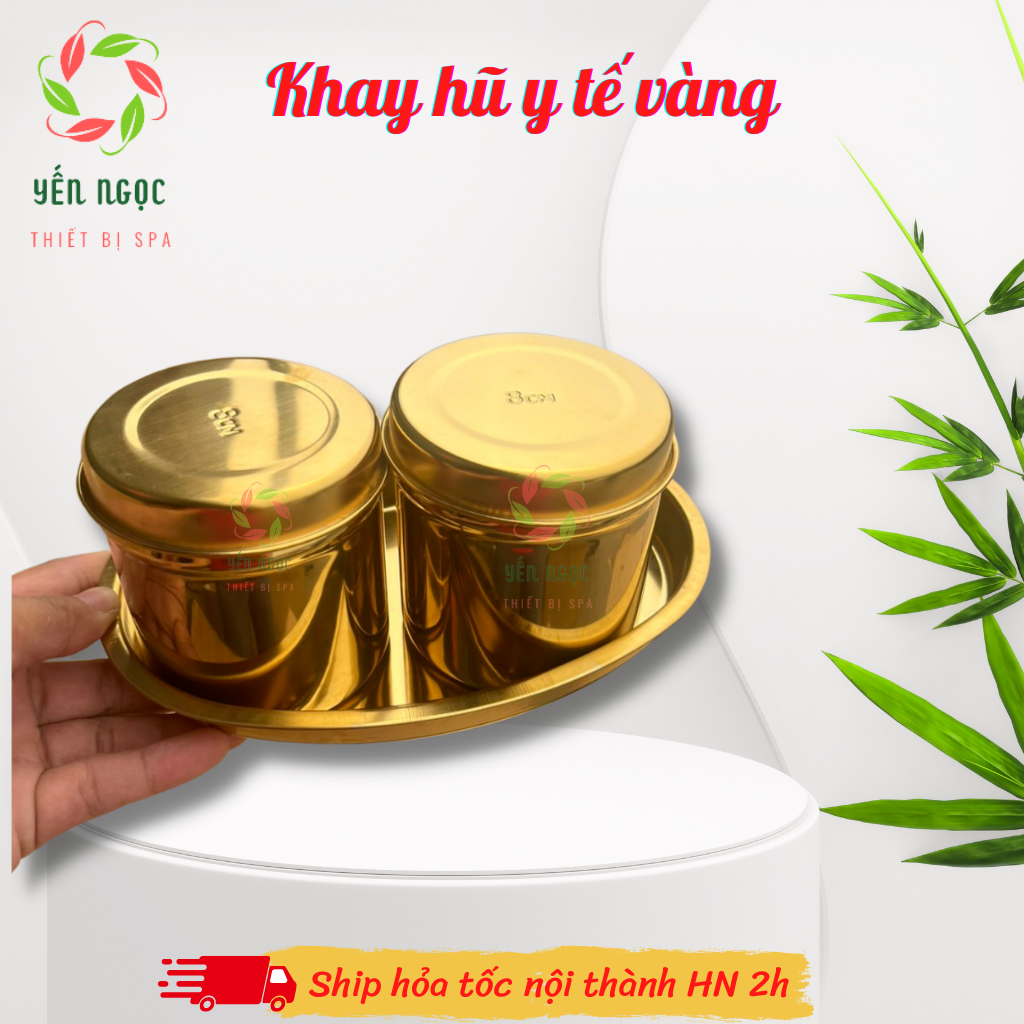 Khay inox hạt đậu, hũ inox mạ vàng cho spa, phun xăm | Khay hũ vàng