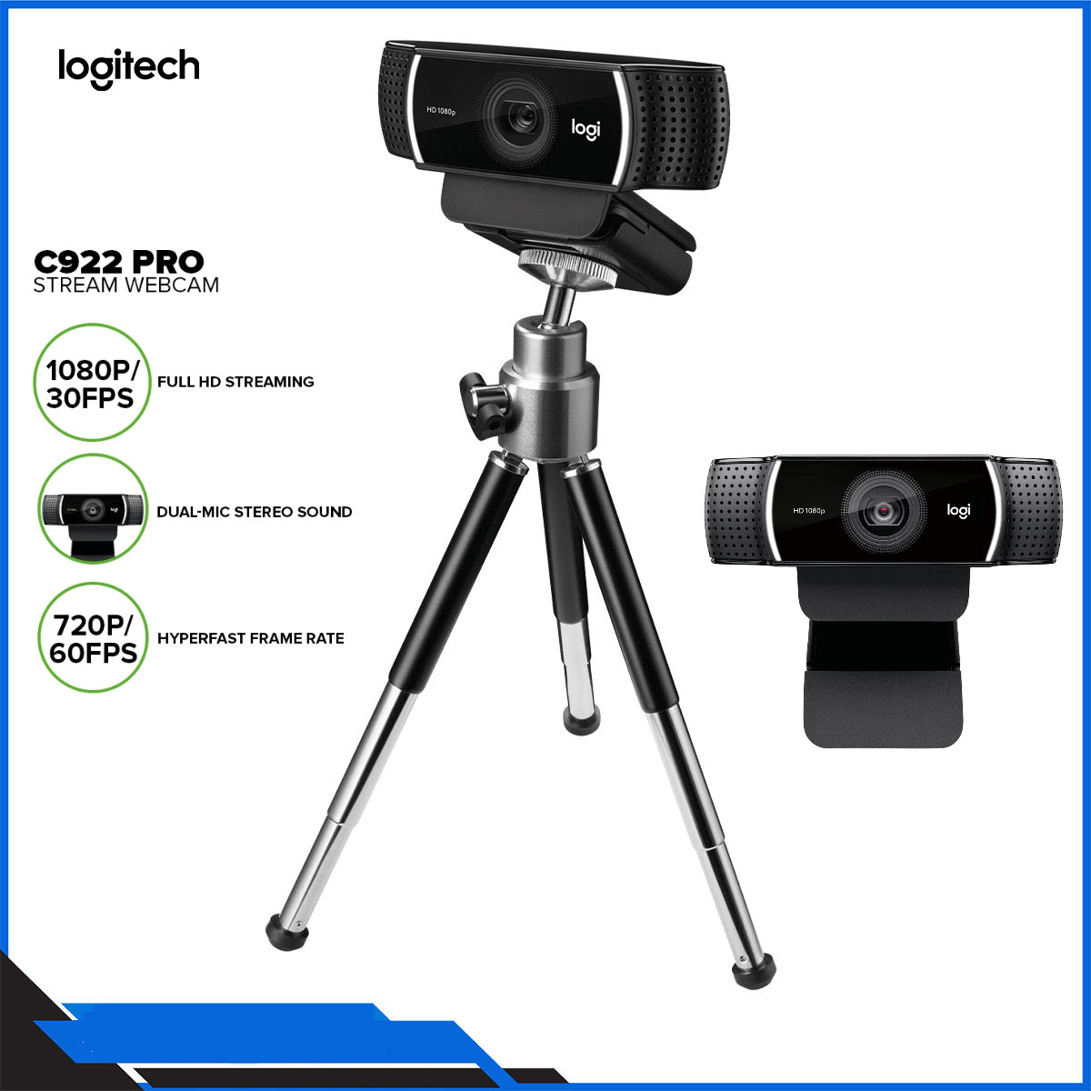 Webcam logitech c922 / 3 megapixel / fhd 1080p / micro | chính hãng | webcam streamer góc rộng full hd, auto focus cực nhanh bảo hành 12 tháng