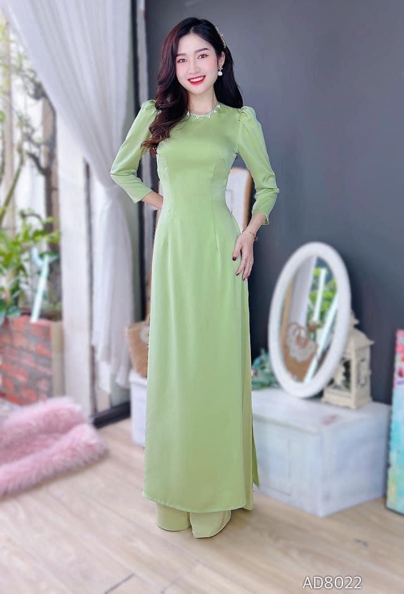 Áo dài lụa basic xanh cốm truyền thống