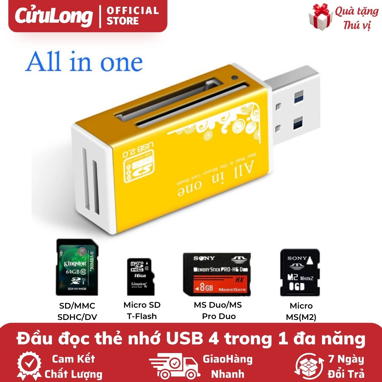 Đầu đọc thẻ nhớ usb 4in1 sd mmc sdhc dv duo ms pro micro ms micro sd t-flash cho máy tính điện thoại máy ảnh