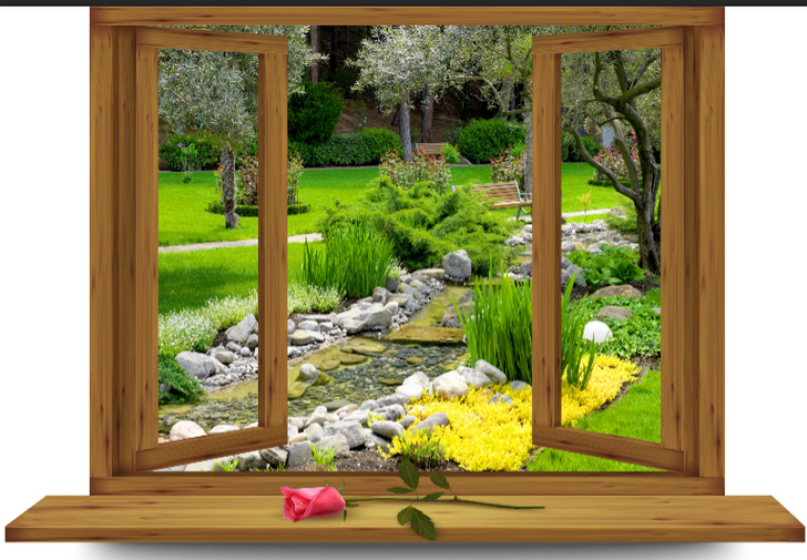 Tranh dán tường 3d cửa sổ vườn cây binbin cs79