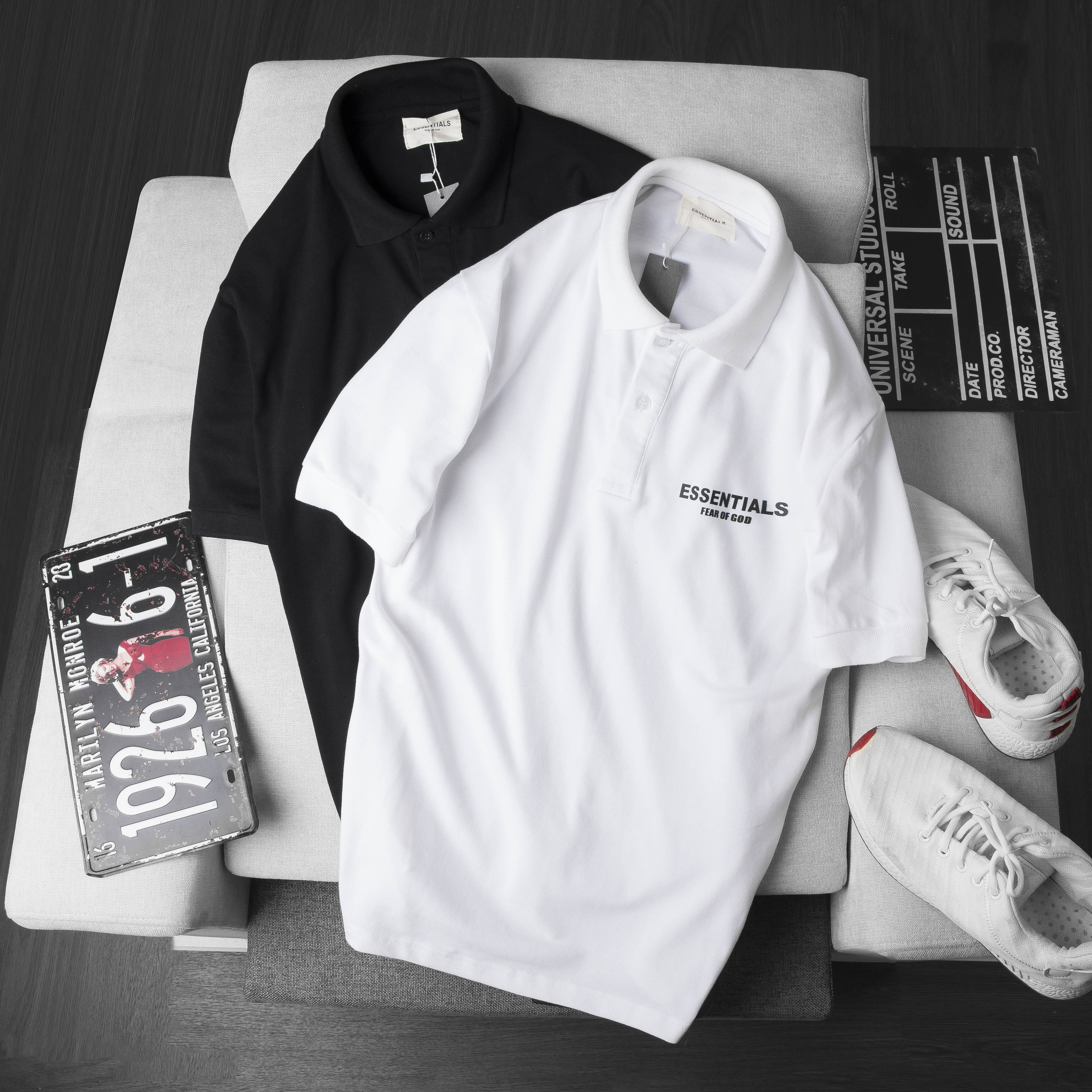 Áo polo nam ESSENTIALS in ngực , áo thun nam có cổ in logo phản quang , Dricco