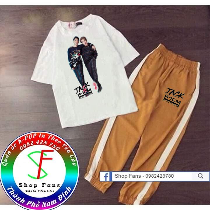 Bộ quần dài phối sọc JACK K-ICM áo tay lỡ nhận in theo yêu cầu miễn phí