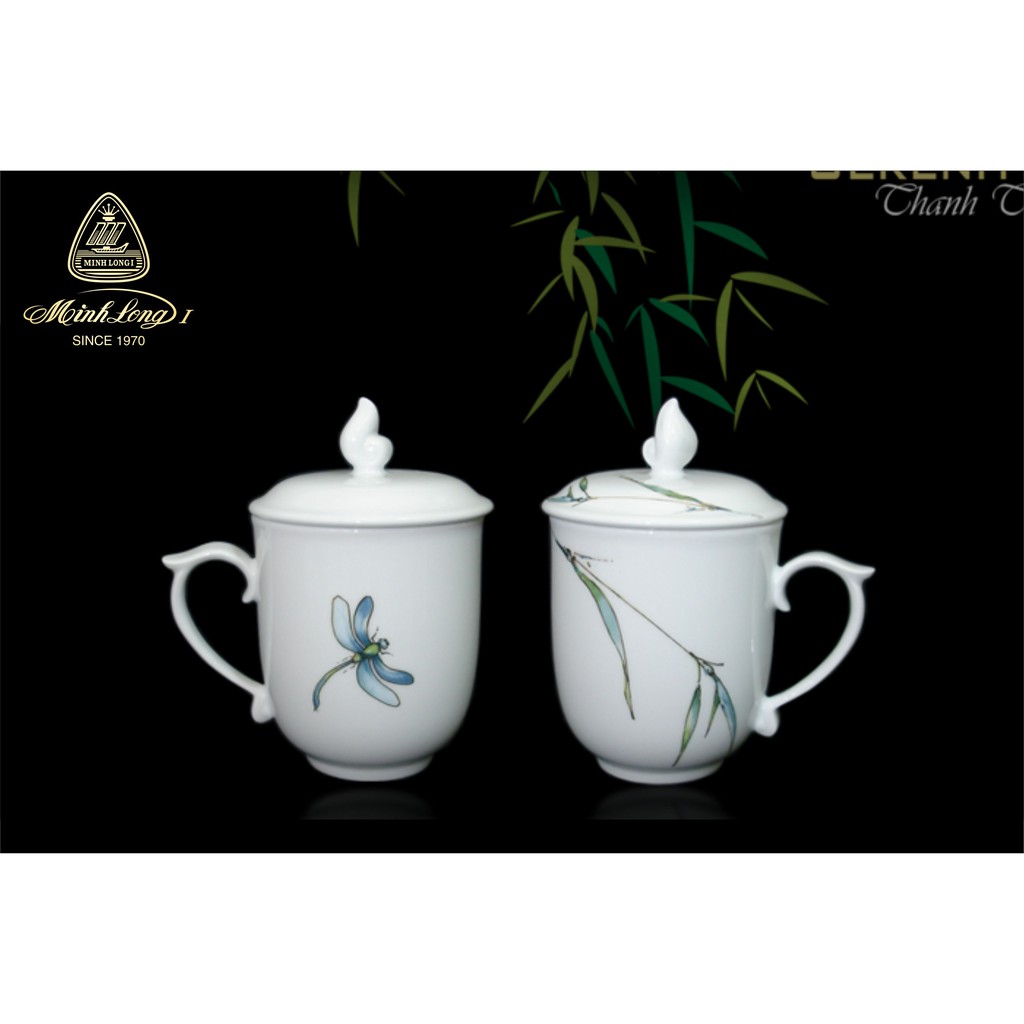  Ly Cốc uống nước văn phòng - Ca trà sứ 0.3L Mẫu đơn thanh trúc Minh Long 