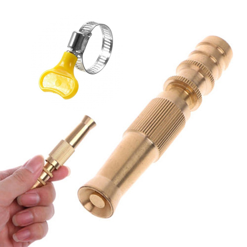 Đầu vòi xịt tăng áp bằng đồng, đầu xịt rửa xe, tưới cây kèm đai siết ống
