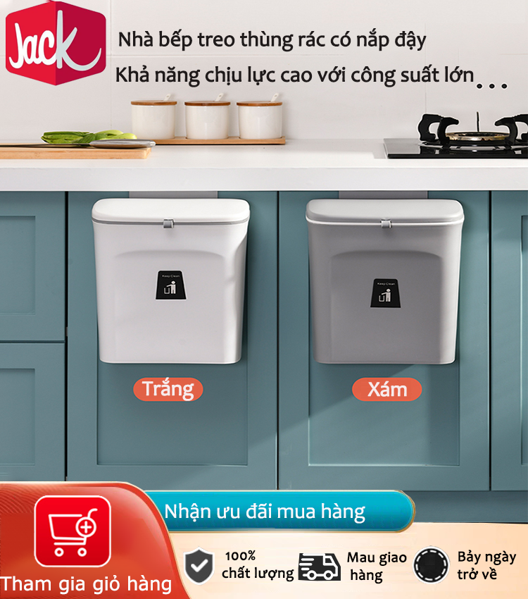 Jack Thùng rác nhà bếp có nắp đậy Tủ bếp gia đình Cửa treo tường Nhà vệ sinh phòng khách treo giỏ đựng sáng tạo