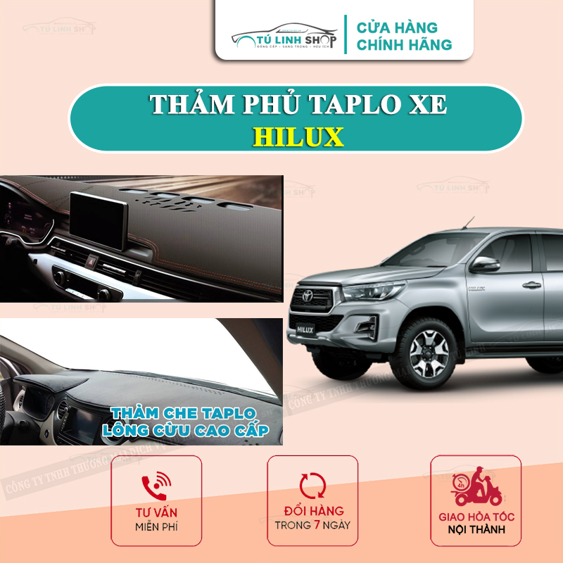 Thảm taplo cho Toyota Hilux chính hãng MINCAR hoặc bằng lông Cừu 3 lớp và Da Cacbon