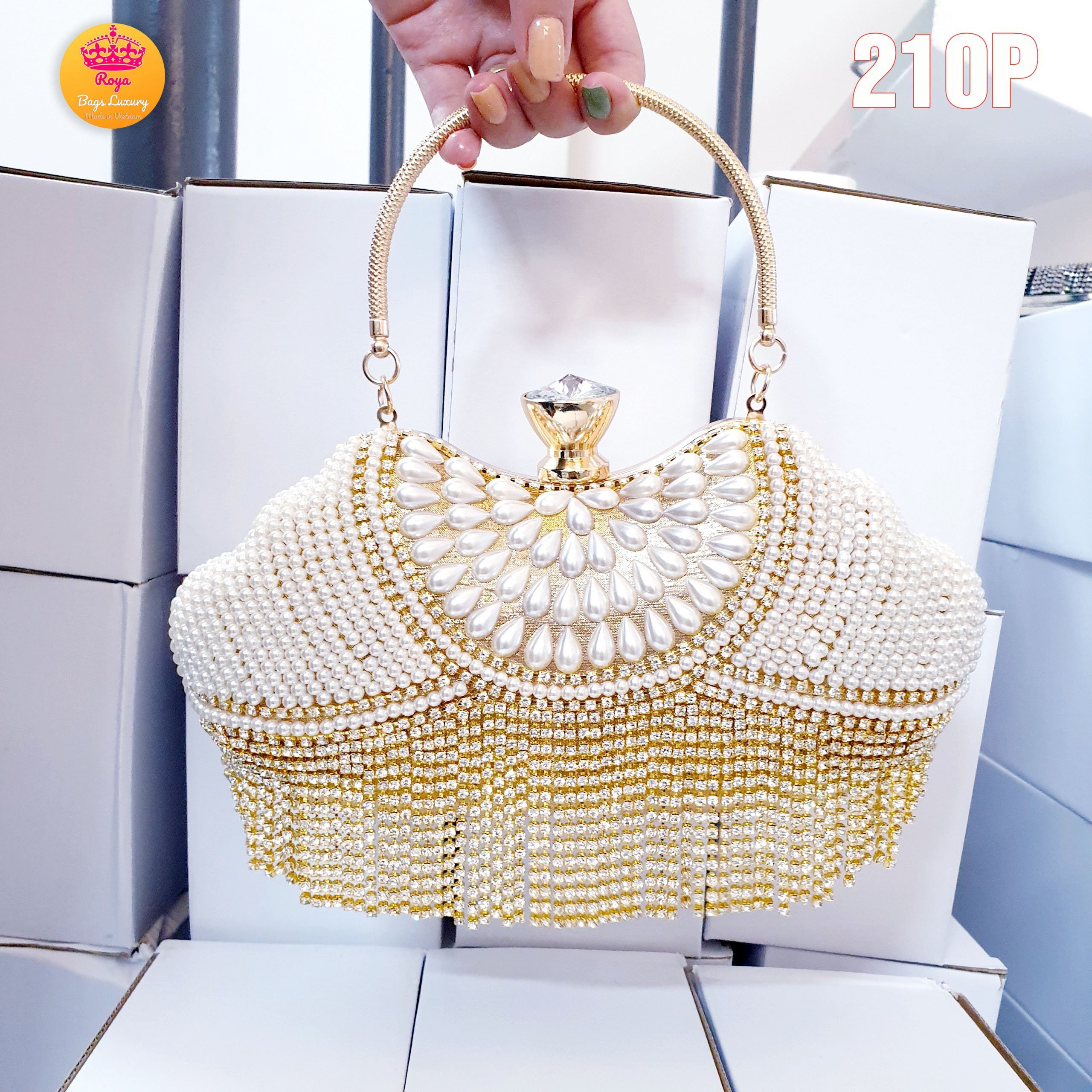 Ví Cầm Tay Nữ 🎁 FREESHIP 🎁Bóp Dự Tiệc Clutch Mã 210P Đính Đá pha lê lấp lánh sang trọng
