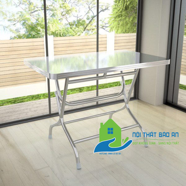 Bàn ăn chữ nhật inox 304 cao cấp rộng 07m dài 1m2 chân cao - nội thất bảo an