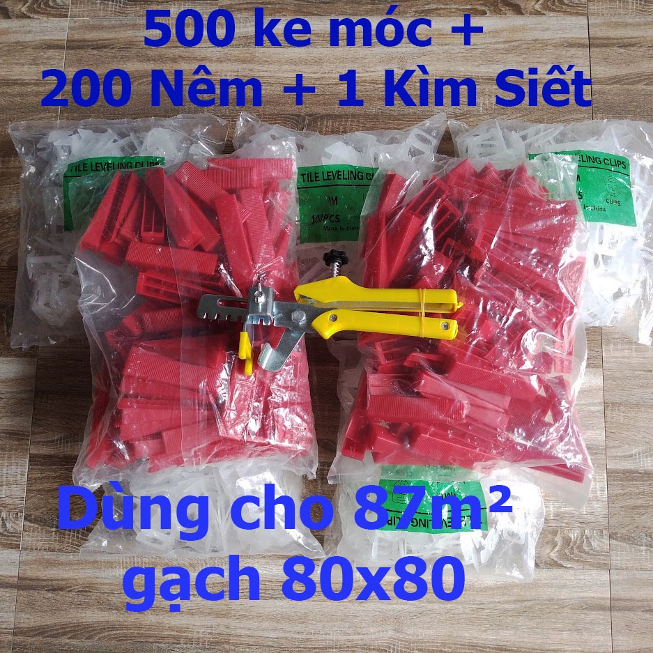 Combo ke cân bằng ốp lát gạch men: 500 ke móc nhựa + 200 nêm + 1 kìm siết - bộ dụng cụ ốp lát chuẩn nhất