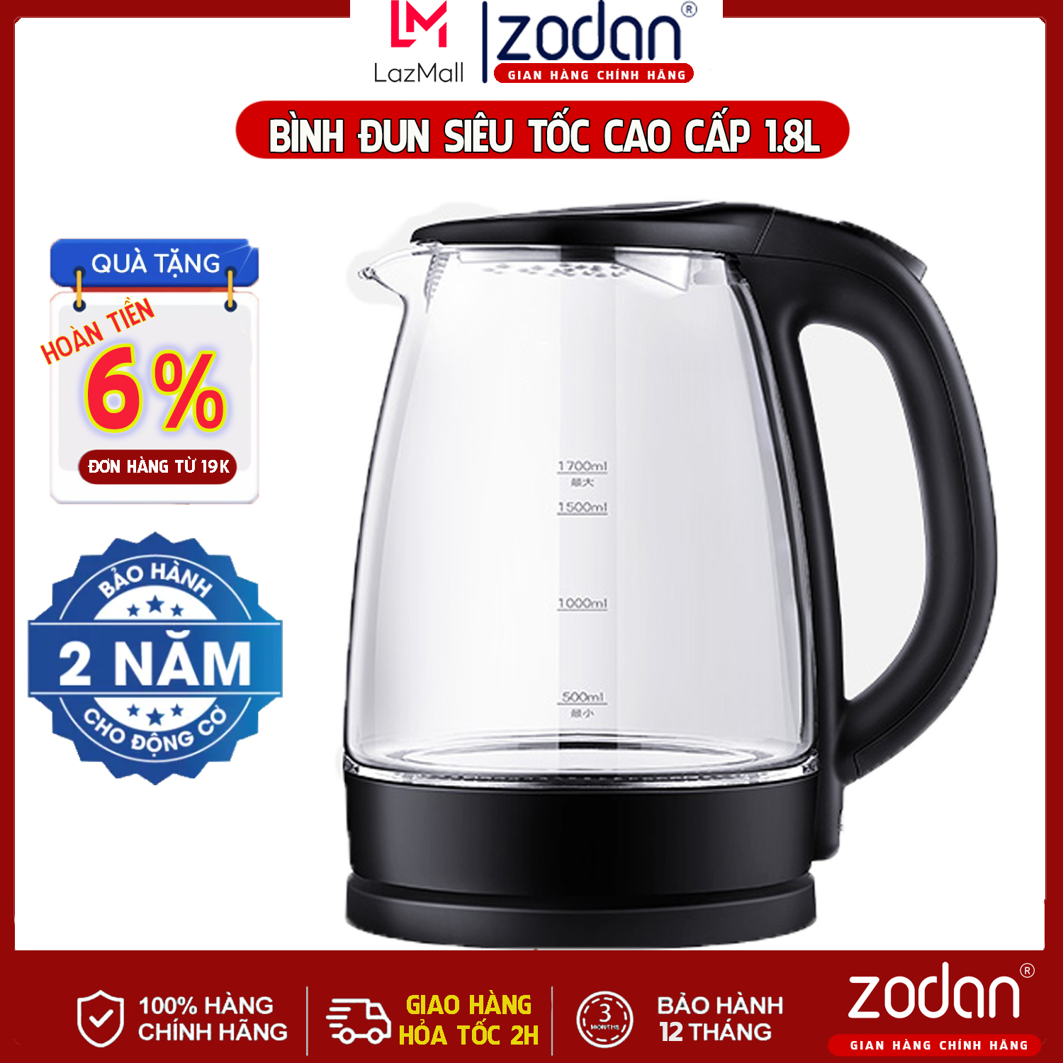 Ấm đun siêu tốc, Bình đun nước thủy tinh siêu tốc 1.8L - Bảo Hành 1 Năm - Ấm đun  siêu tốc- An toàn cho mọi gia đình, ấm đun nước siêu tốc, âm nước siêu tốc thái lan, bình đun nước giữ nhiệt, am sieu toc giá rẻ