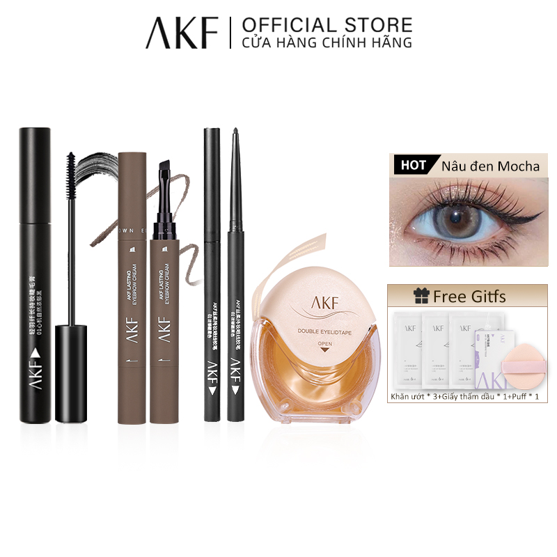 AKF trang điểm mắt 4 cái/bộ Mắt Không Thấm Nước Kéo Dài Màu Đen Mascara 3 Trong 1 Nâu Kem lông mày miếng dán kích mí Bút Kẻ Mắt Chính Xác Bút Chì trang điểm mắt