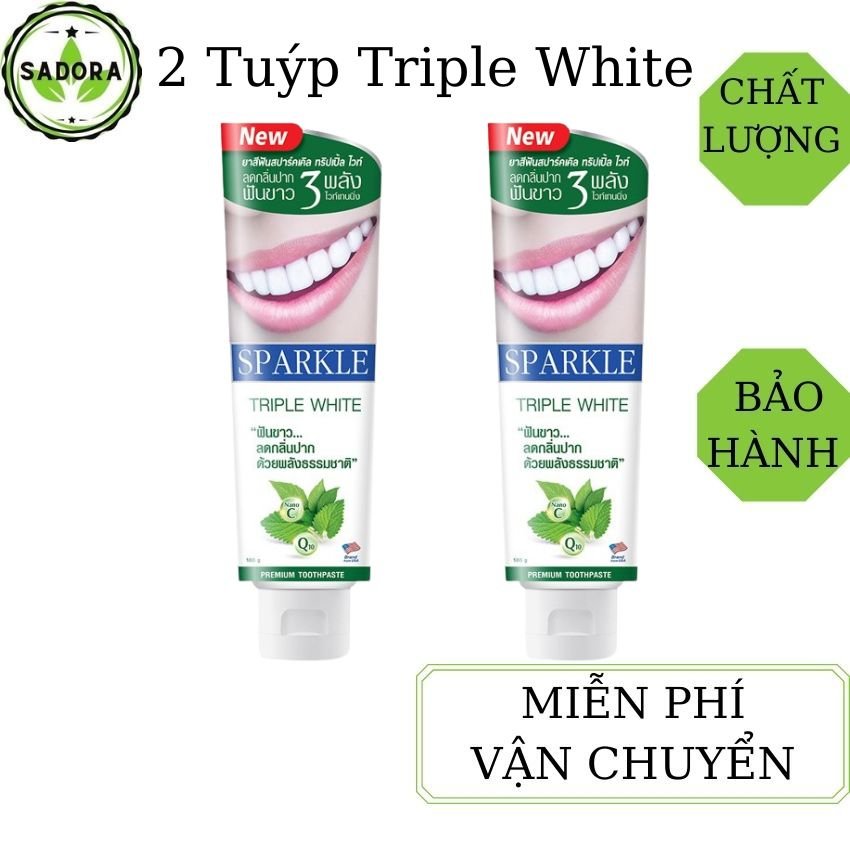 02 Tuýp Kem Đánh Răng Sparkle Triple White 100ml*2 Thái Lan SADORA giúp răng trắng sáng, hơi thở thơm mát