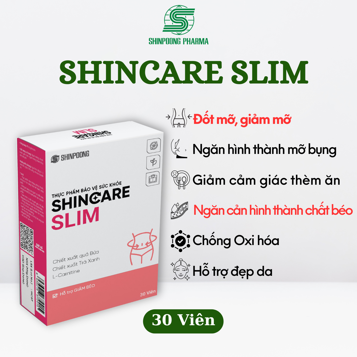 Viên uống shincare slim hỗ trợ giảm béo, đốt cháy mỡ thừa, thon gọn vóc dáng - shinpoong pharma